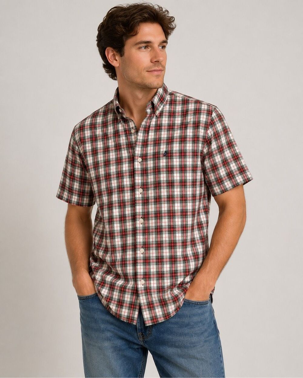Ralph Lauren Jeans Co Mens M Plaid Short Sleeve Button Down Cotton Shirt